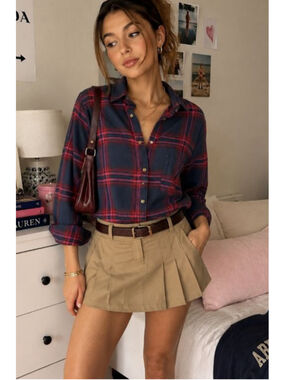 Hollister Plaid Button Down Shirt S Navy Pink Grunge Y2K